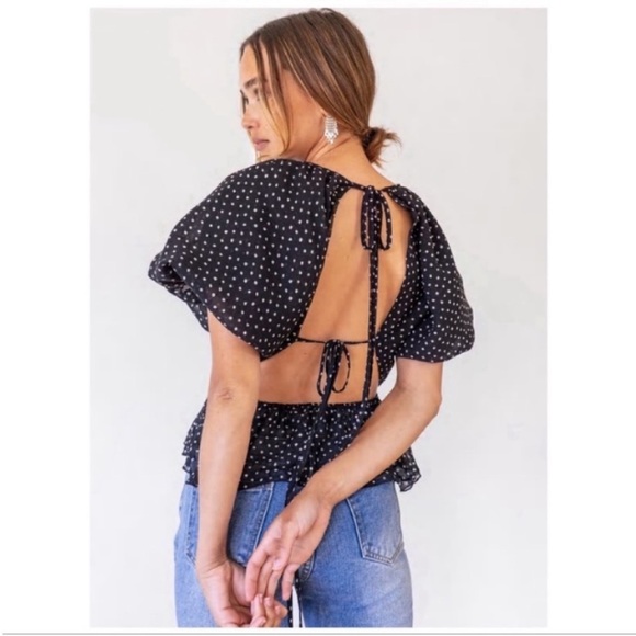 NASTY GAL | POLKA DOT OPEN BACK BALLOON SLEEVE TOP - Picture 3 of 5